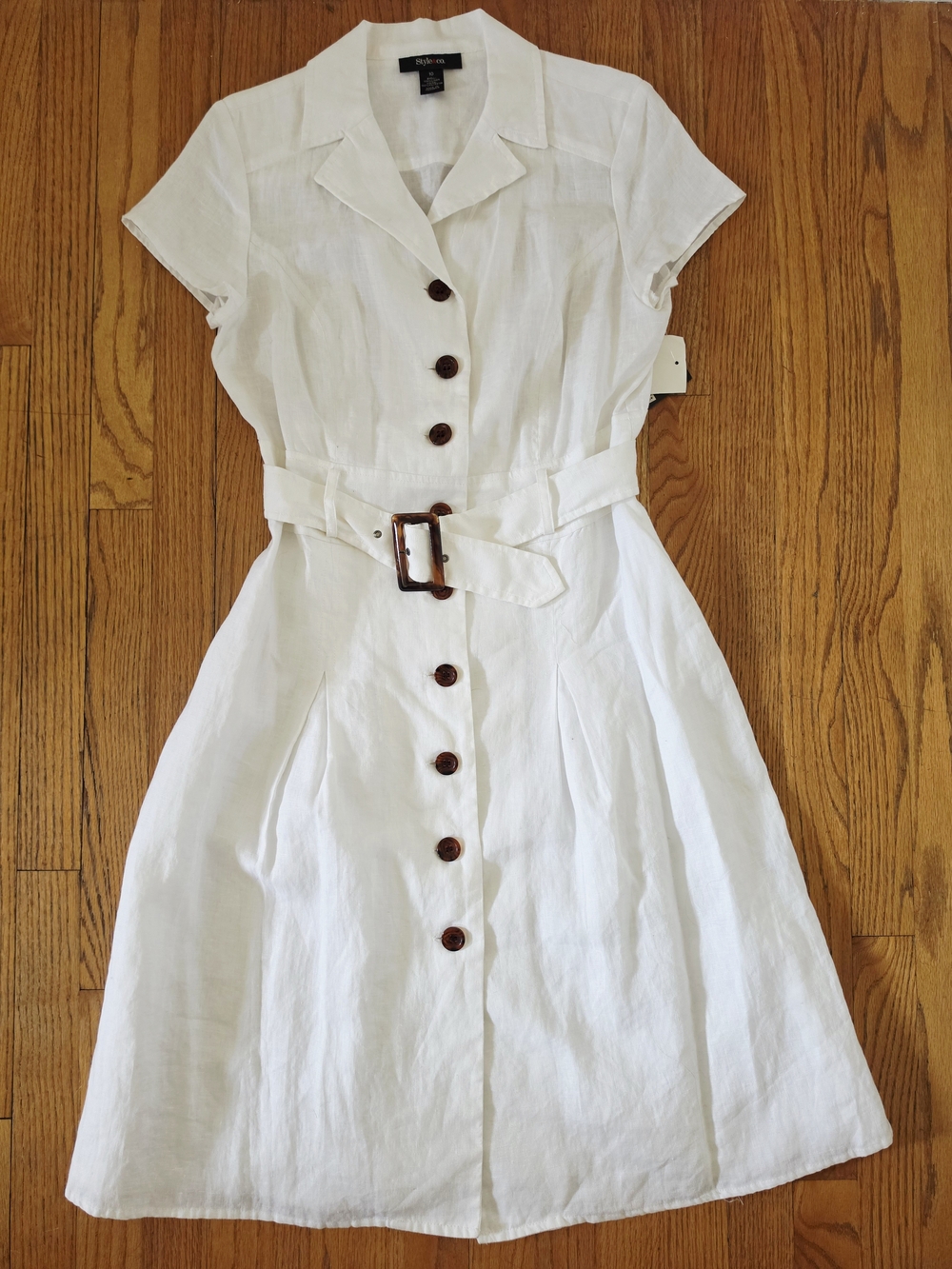 NWT! Style & Co. Linen White Button-Front Midi Dress with Belt Size 10 - Picture 1 of 5
